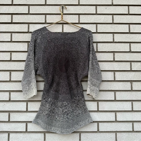 Adam by Adam Lippes Gray Ombre Knit V-Neck Tunic Sweater Cotton Boho Artsy Chic - Picture 10 of 10